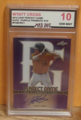 WYATT CROSS Rookie AUTO***2014 LEAF Purple Gem 10***ROCKIES***MAD DOG GRADING