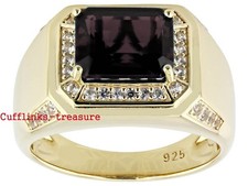 Natural Smoky Quartz  CZ Gemstone 925 Sterling Silver Gold Plated Ring R12