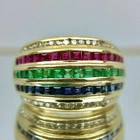 4Ct Princess Cut Ruby Emerald Sapphire Diamond Ring Band 14K Yellow Gold Finish