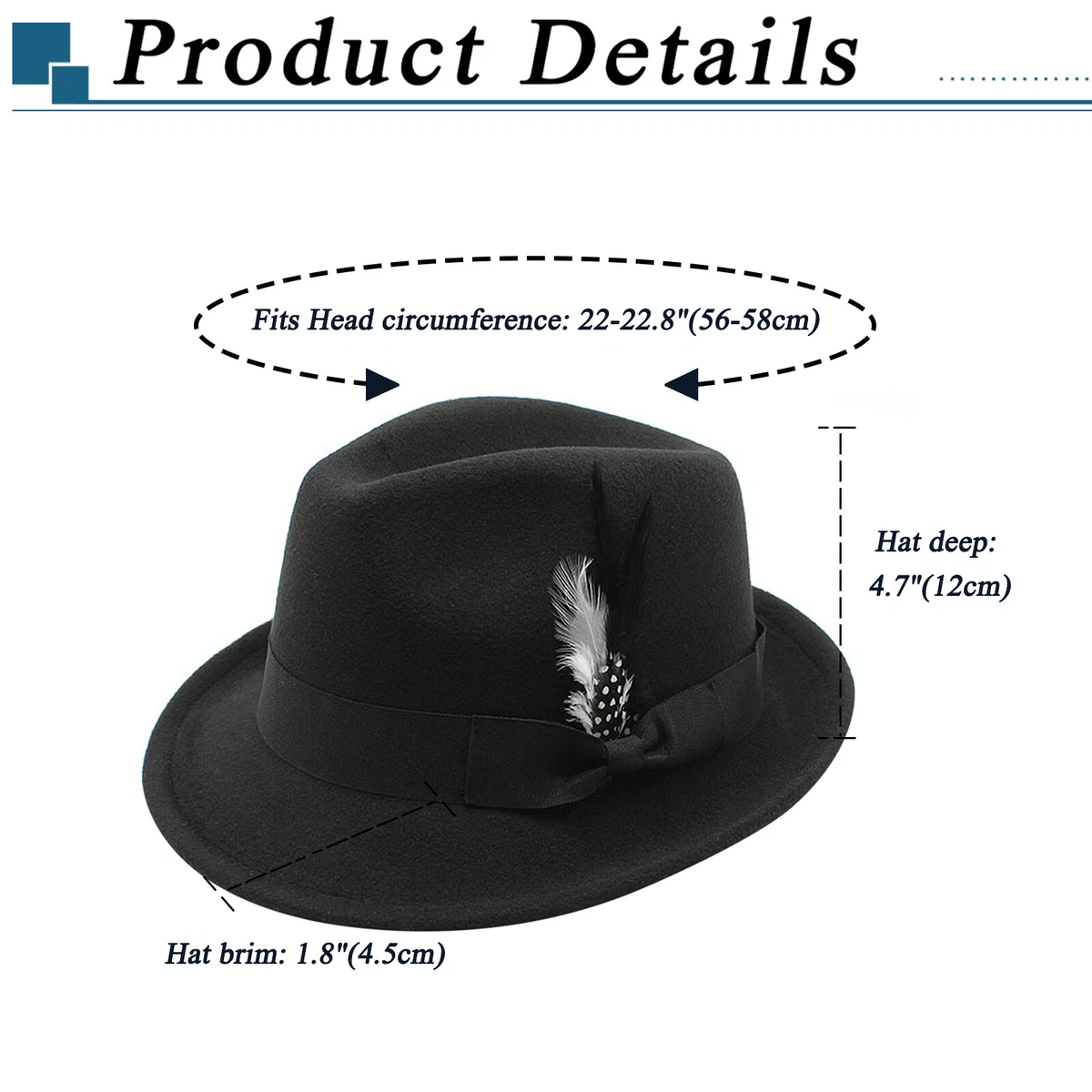 Clásico Sombreros Fedora para Hombres Mujeres Ala Corta Fieltro Pluma Sombrero Panamá Vestido Sombrero