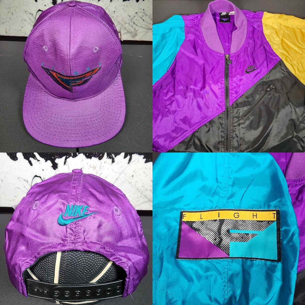 Vintage 80s Nike Michael Jordan Flight Purple Nylon Snapback Hat