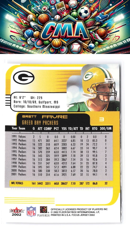 2002 Fleer Focus Jersey Edition #3 Brett Favre - Image 2 of 2