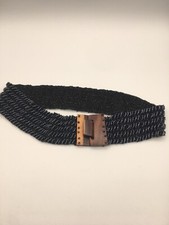 Vintage Handmade Beaded Wide Stretch Belt Wood Bead Buckle Boho Chic 28"