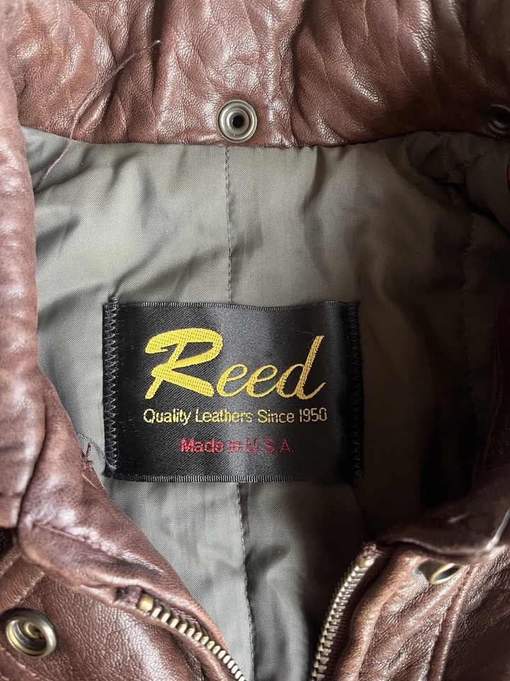 Rare Vintage Reed Soft Leather Jacket w Fur Lined Hood Made in USA Men’s Sz S - Image 4 of 4