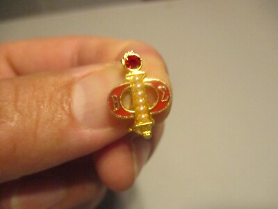 Phi Beta Epsilon Fraternity Red Pin back pin with spinner clasp stone on top