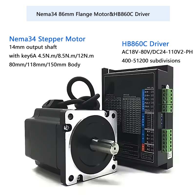 Nema34 Stepper Motor 86mm CNC 14mm shaft 4.5/8.5/12Nm Driver Kit for 3D ...