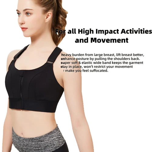 Women Zip Front Sports Bra High Impact Adjustable Full Support Padded Yoga Bra - Picture 12 of 31