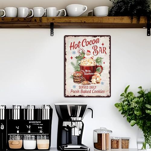Christmas Decor Hot Cocoa Bar Tin Metal Sign, Kitchen Coffee Bar Decorations, - Picture 6 of 7