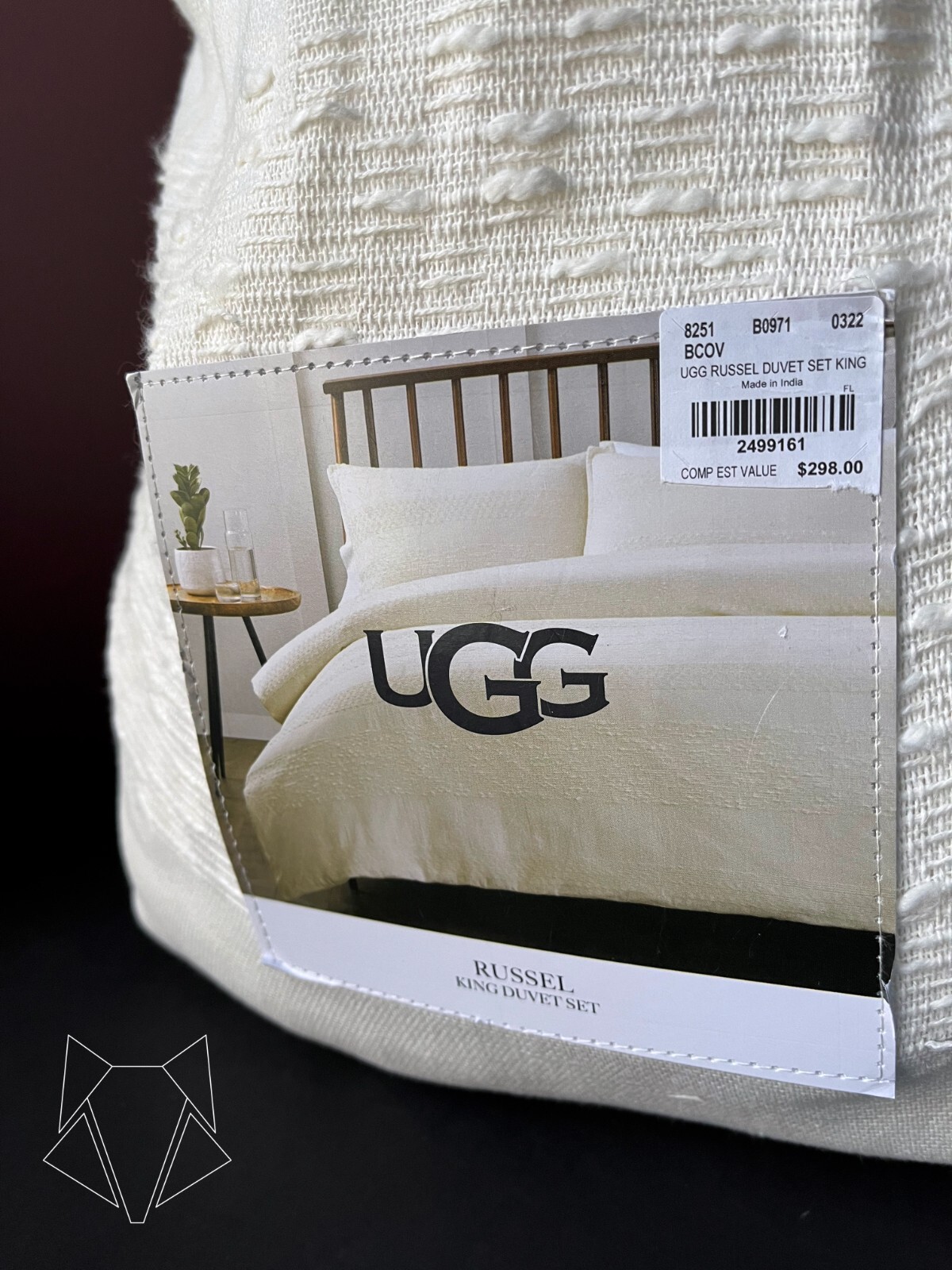 UGG Russel Duvet Set, Size KING, color cream, 100 cotton, 1 duvet + 2