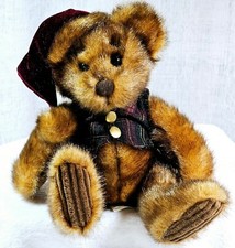 Minky Stuffed Brown Teddy Bear Plush First  Main 1994 Burgundy Hat Vintage