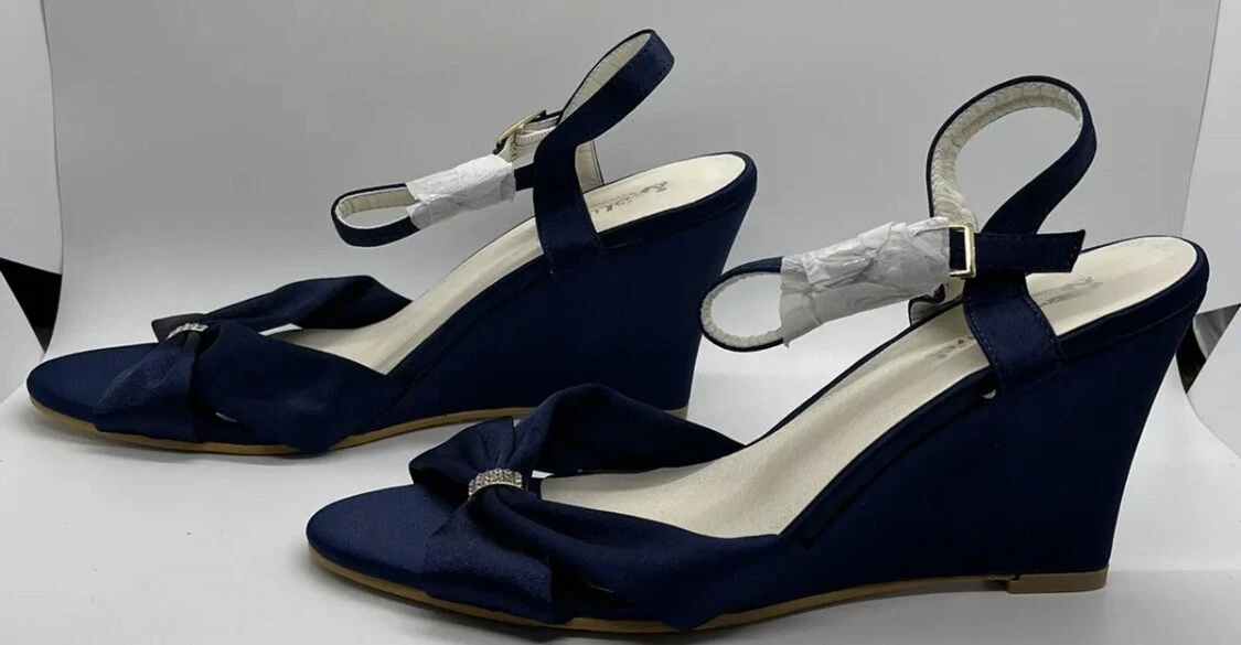 Navy sling back best sale wedges