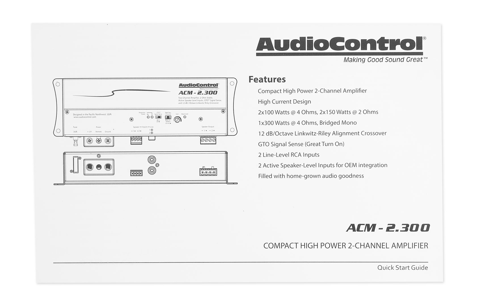 AudioControl ACM-2300 Micro 300 Ваттный 2-канальный Автомобильный усилитель Домашняя звуковая панель