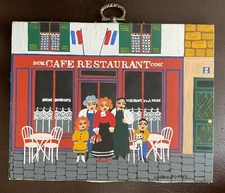 NAÏF STYLE vtg. original miniature 5.5”x7.5” oil painting PARIS FRANCE Signed