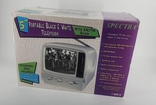 Spectra 5-BWR-W 5" Portable B W Television w/ AM/FM Radio With Extras NEW