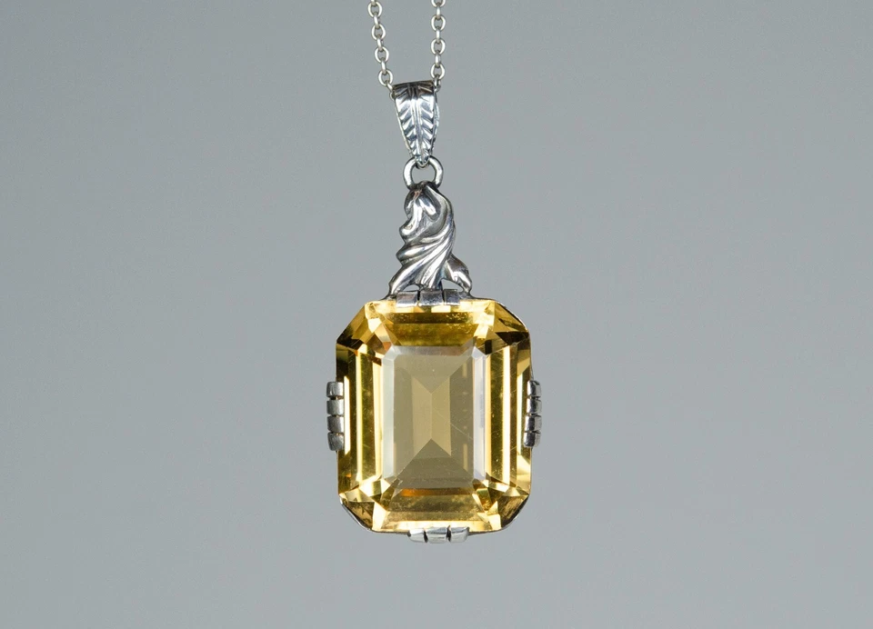 800 Argento - Antico Stile Liberty Rimorchio - Naturale 21.00 CT Citrino - Immagine 4 di 4