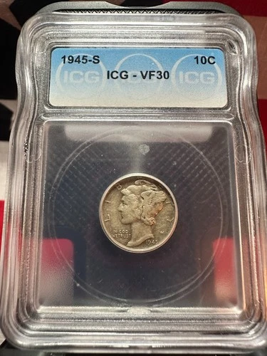 1945-S MERCURY DIME - ICG - VF30