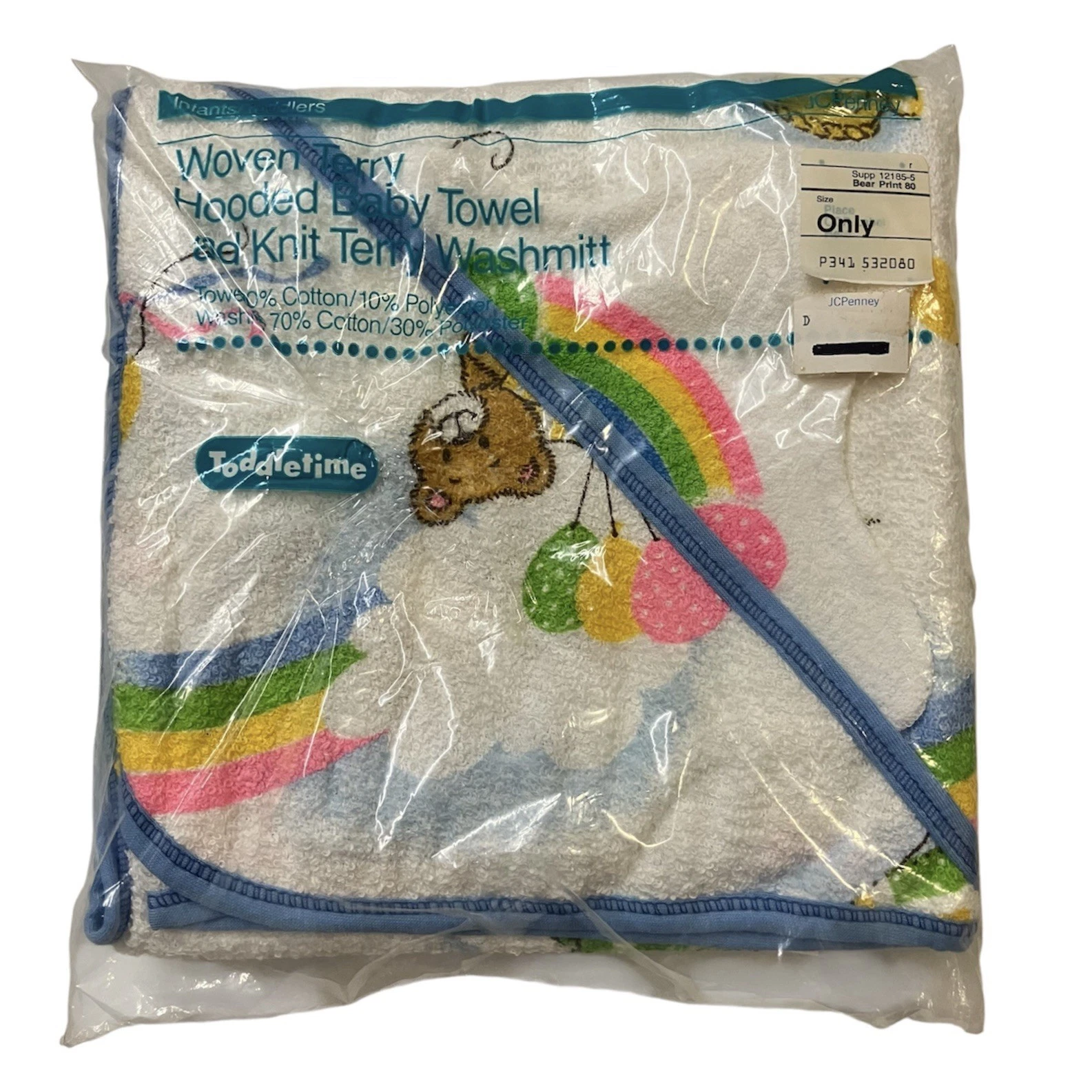 Vintage Toddletime Hooded Terry Towel And Mitt Baby Set Happy Bears Rainbow USA
Opens in a new windo
