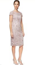 Alex Evenings Knee Length Floral Embroidered Cocktail Sheath Dress - Sz 10, Pink