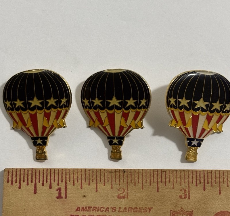 Vintage Clear Skies Hot Air Balloon Gold Tone Pinbacks Set of 3 pins