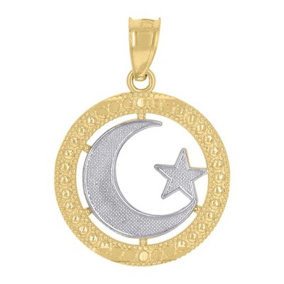10kt Gold bicolor strukturiert Damen Halbmond Mond Stern religiös Charm Anhänger
