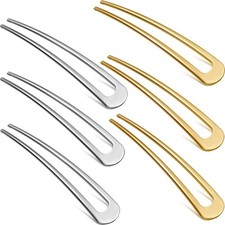 6 Pieces French Hair Pins Simple Metal U Shaped Hairpins Gold Hair Fork Sticks