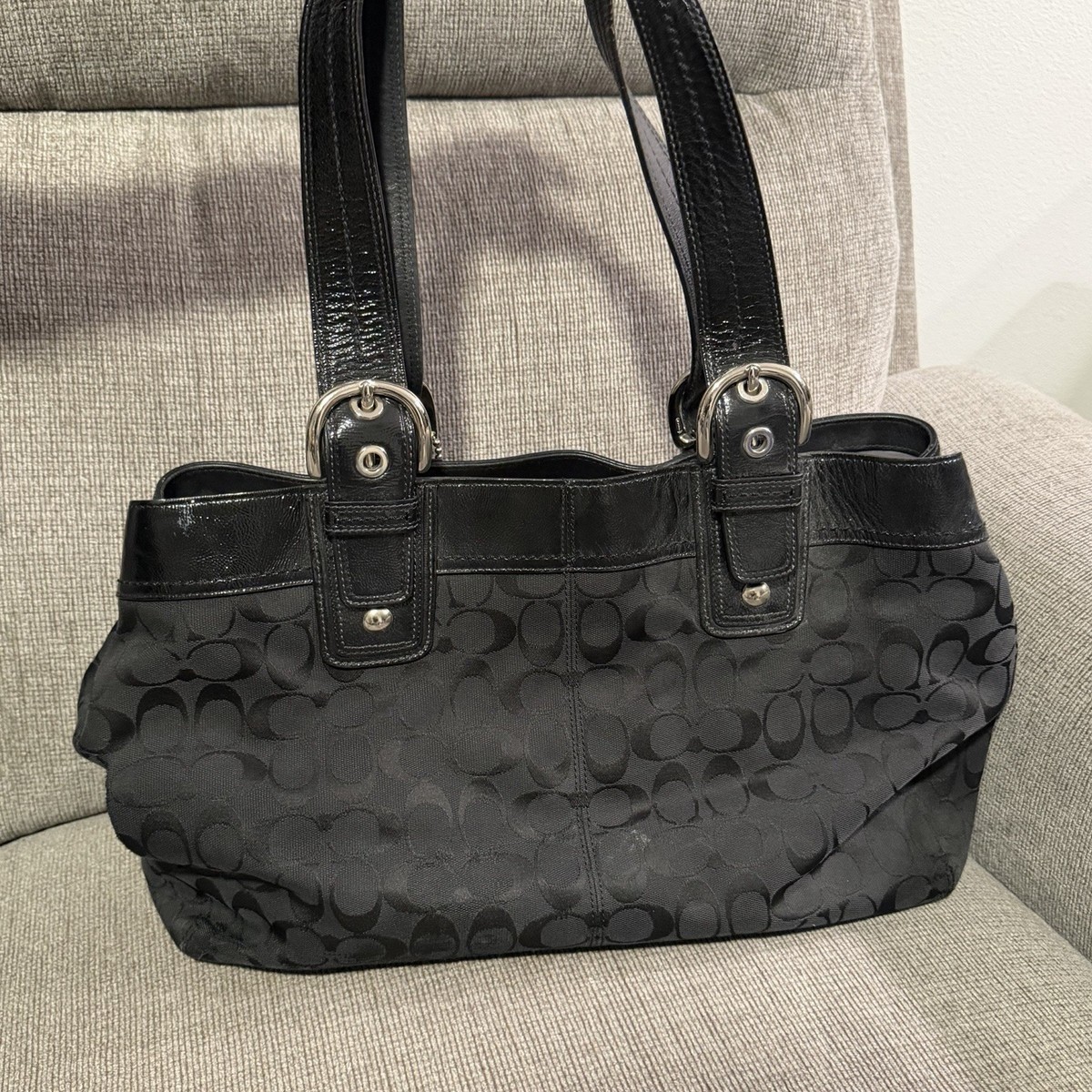 Coach Black Soho Pleated Leather Tote Shoulder Handbag Purse