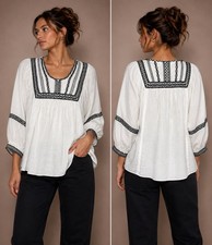max studio embroidered gauze peasant top