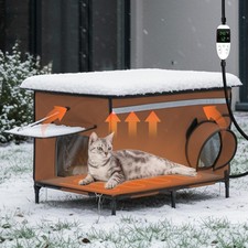 Heated Outdoor cat House for Outside, Weatherproof Insulated Feral Cat Shelter