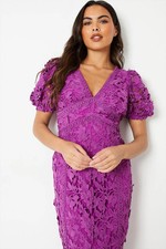 Coast Womens Pencil Dress Purple Lace V Neck Puff Sleeve Midi Floral