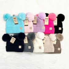 Kids C.C Double Pom Lined Beanie, Winter Beanies, Premium Beanies, Warm Cozy Hat