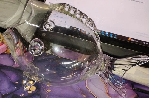 Vintage Blenko Style Art Glass Fish Bowl Vase Terrarium Hand Blown 12” MCM