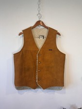 Vintage Wrangler Vest Sueded Sherpa-Lined Mens L Brown Westernwear Cowboy70s USA