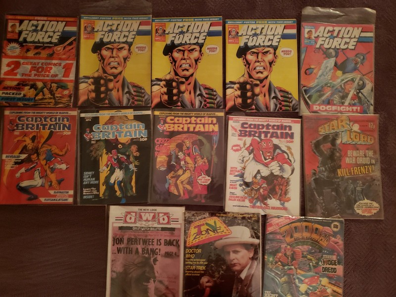 14 UK 1970s/80s newspaper comics Action Force, Captain Britain, TV Zone, 2000 AD