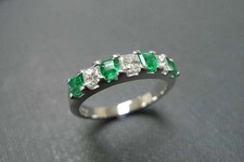 Princess Cut Simulated Green Emerald Wedding Band Ring In 14k White Gold Plated