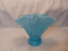 Vintage Fenton Art Glass Blue Opalescent Hobnail Fan Vase 8.5" Tall