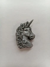 Vintage Torino Pewter Unicorn Set Lapel Pin, Earrings, & Case