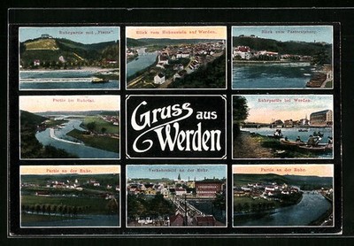 Postcard Werden, lot in the Ruhr Valley, view from Hohenstein to Werden 