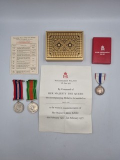 3x British Medals Inc. 925 ERII Silver Jubilee Medal WW2 War & Defence