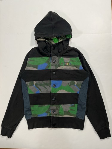 Kid Robot Hoodie Stripe Camo Button Up Jacket Multicolor Black Rare Medium