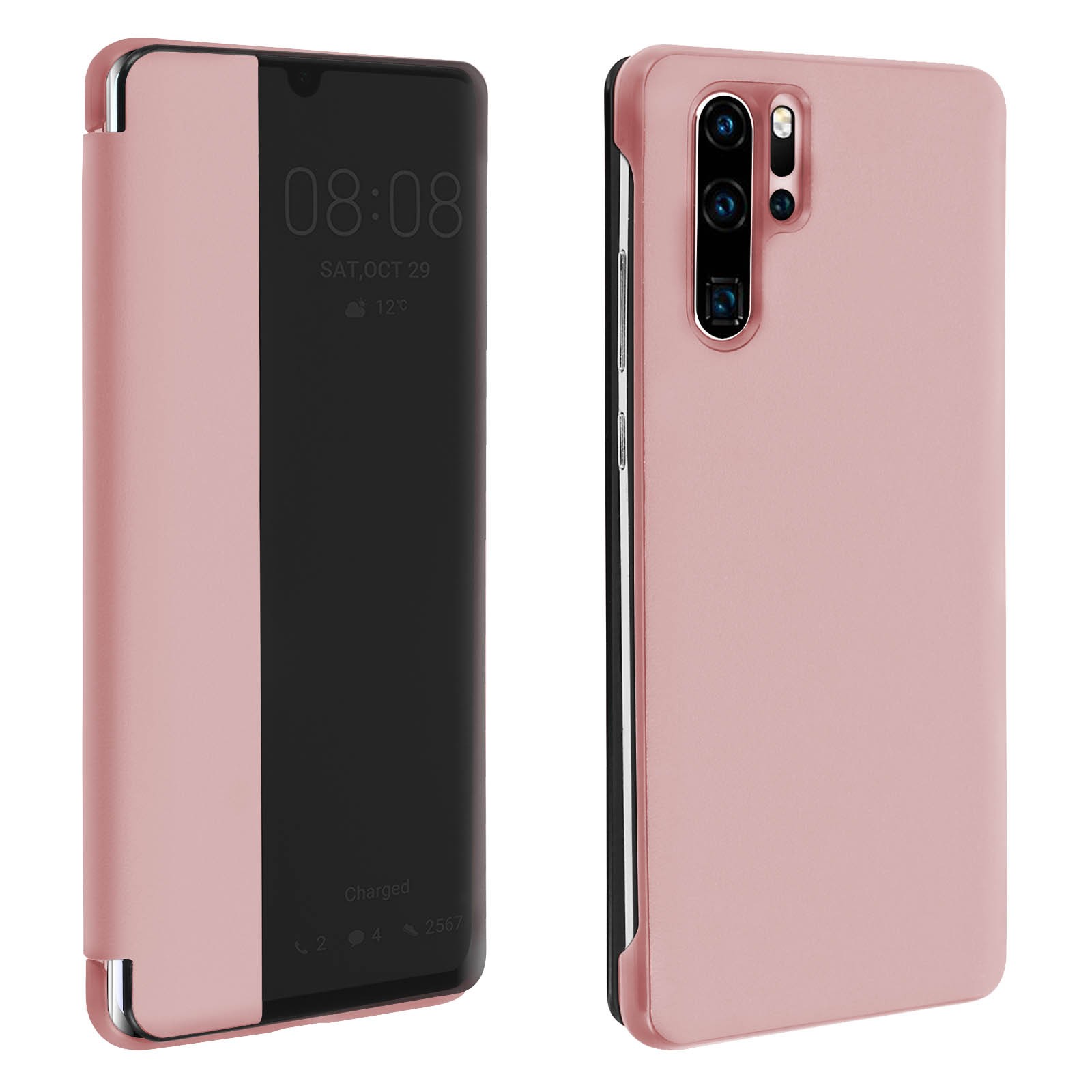 Coque à rabat Huawei P30 Pro chic or rose en similicuir premium durable