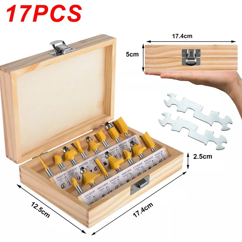 17Pcs 1/4" Tungsten Carbide Tipped TCT Router Bits Shank Wood Sealed Bearing Set - Image 2 of 4