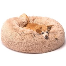 Friends Forever Donut Dog Bed Faux Fur Fluffy Calming Anti-Anxiety Small Dogs So