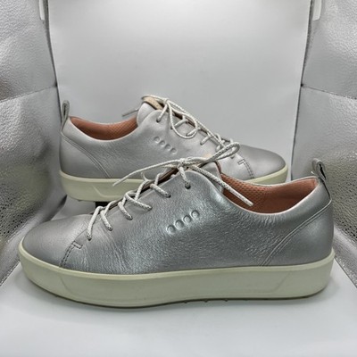 ECCO Golf Tray HYDROMAX Spikeless Golf Shoes Womens 7 Silver Leather Extra Width