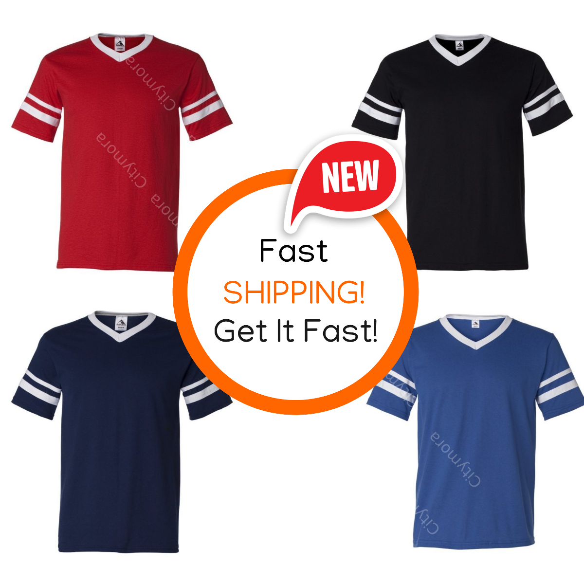 Augusta Mens Baseball Team Sport V Neck Jersey Striped Sleeves Tshirt S2XL 360 eBay