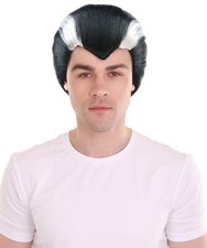 Vampire Streaked Wig ? Black & White Gothic Hair, Halloween Fancy Dress, Adults