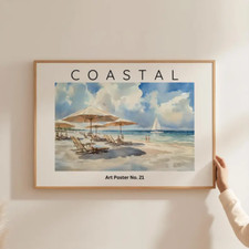 Beautiful Beach View & Boats on The Sea Poster Premium Quality Choose your Size