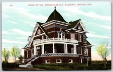 Home of William Jennings Bryan-Fairview Lincoln Nebraska VINTAGE Postcard 3472