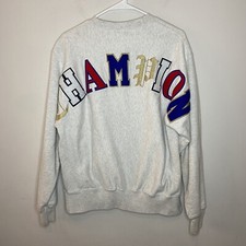 Champion Reverse Weave Pullover Sweatshirt Womens M Gray Spellout Long Sleeve