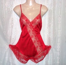 Med."Texsheen" Hot cheery red,vintage teddy,babydoll nightgown,lingerie,shiny