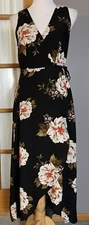 Leith Women’s Wrap Dress Sz S Maxi Black Floral Boho Cottage Garden Prairie